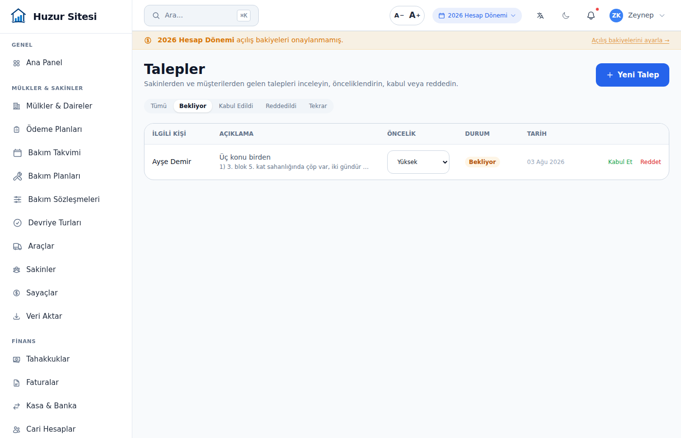 Talebin önceliği Yüksek olarak değiştiriliyor